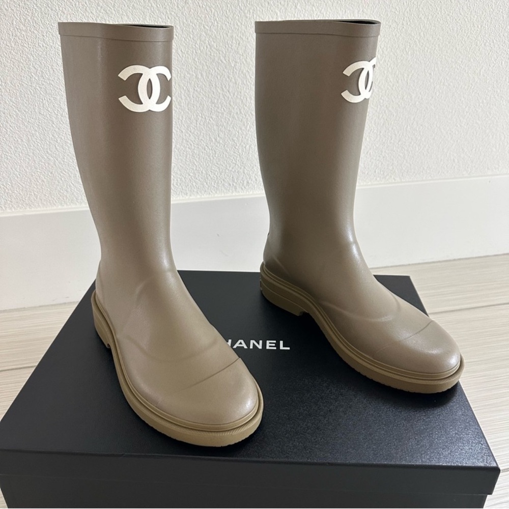 Chanel Shoes Rain Boots Wellies Dark Beige
